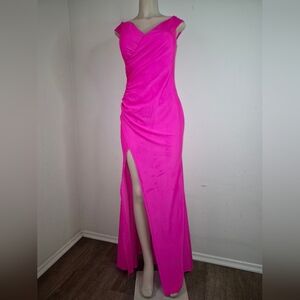 Pink Ruched Asymmetrical Bodycon Dress